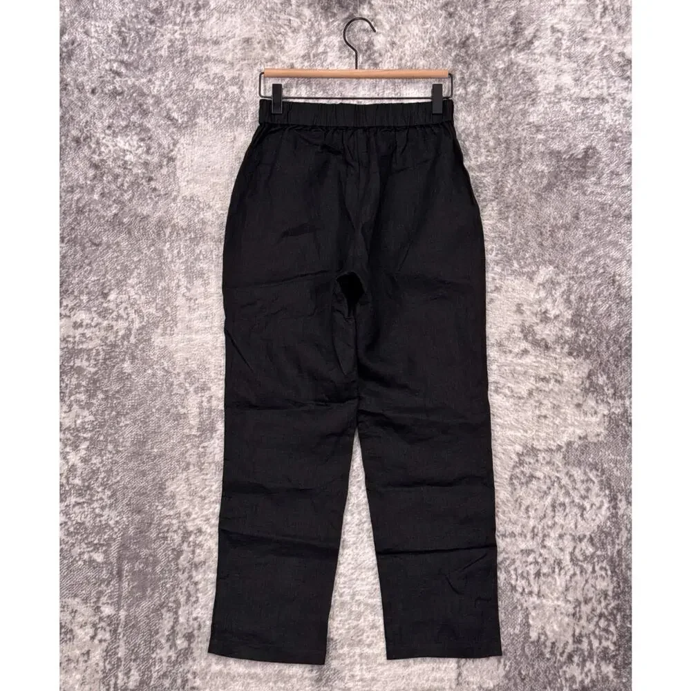 Quince 100% European Linen Tapered Ankle Pants XS Womens Black Pull On